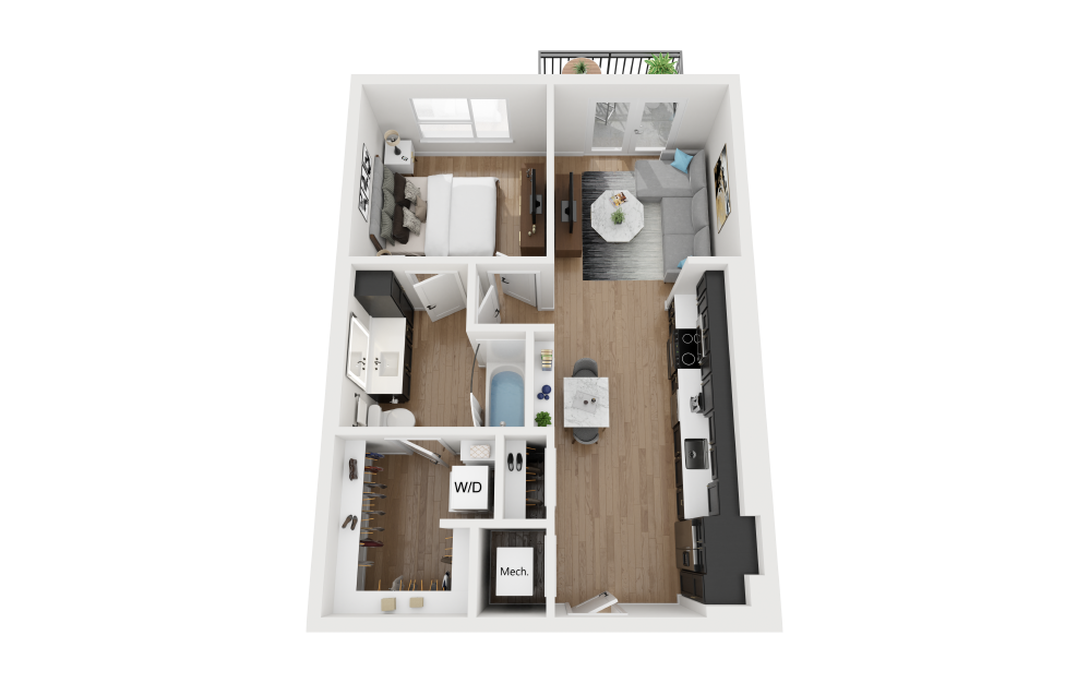 A1.2 - 1 bedroom floorplan layout with 1 bathroom and 660 square feet