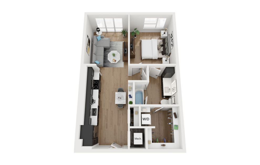 A1.3 - 1 bedroom floorplan layout with 1 bath and 715 square feet.