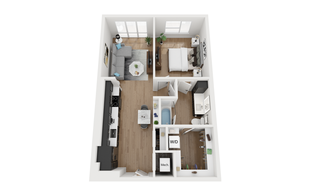 A1.4 - 1 bedroom floorplan layout with 1 bath and 726 square feet.