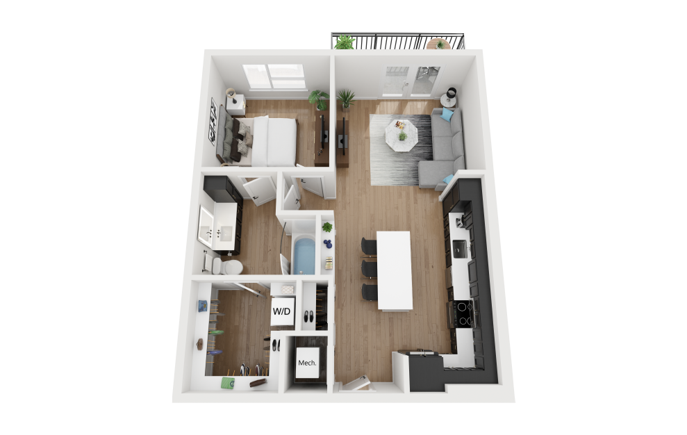 A2 - 1 bedroom floorplan layout with 1 bath and 785 square feet.