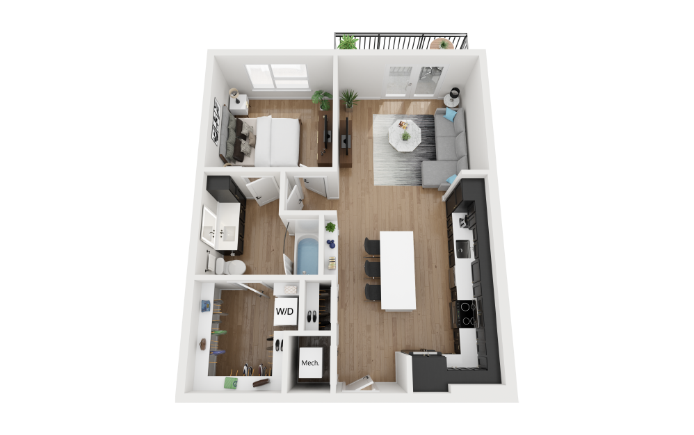 A2 - 1 bedroom floorplan layout with 1 bathroom and 785 square feet