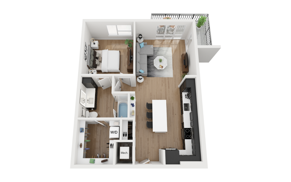 A2.1 - 1 bedroom floorplan layout with 1 bathroom and 786 square feet