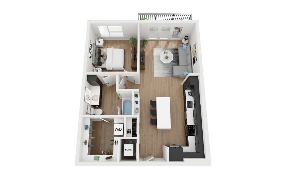 A2.2 - 1 bedroom floorplan layout with 1 bathroom and 775 square feet