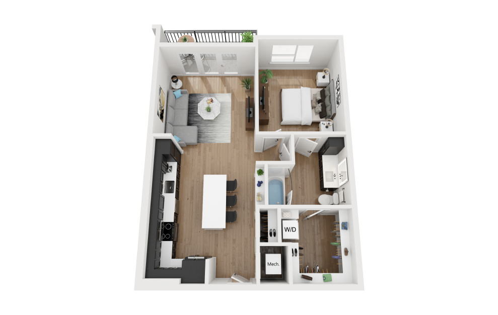 A2.3 - 1 bedroom floorplan layout with 1 bath and 792 square feet.