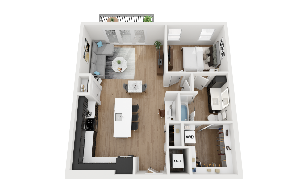 A3 - 1 bedroom floorplan layout with 1 bathroom and 825 square feet