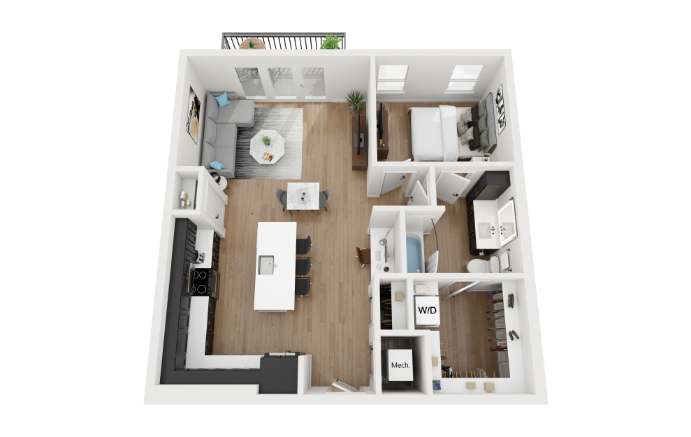 A3 - 1 bedroom floorplan layout with 1 bath and 825 square feet.