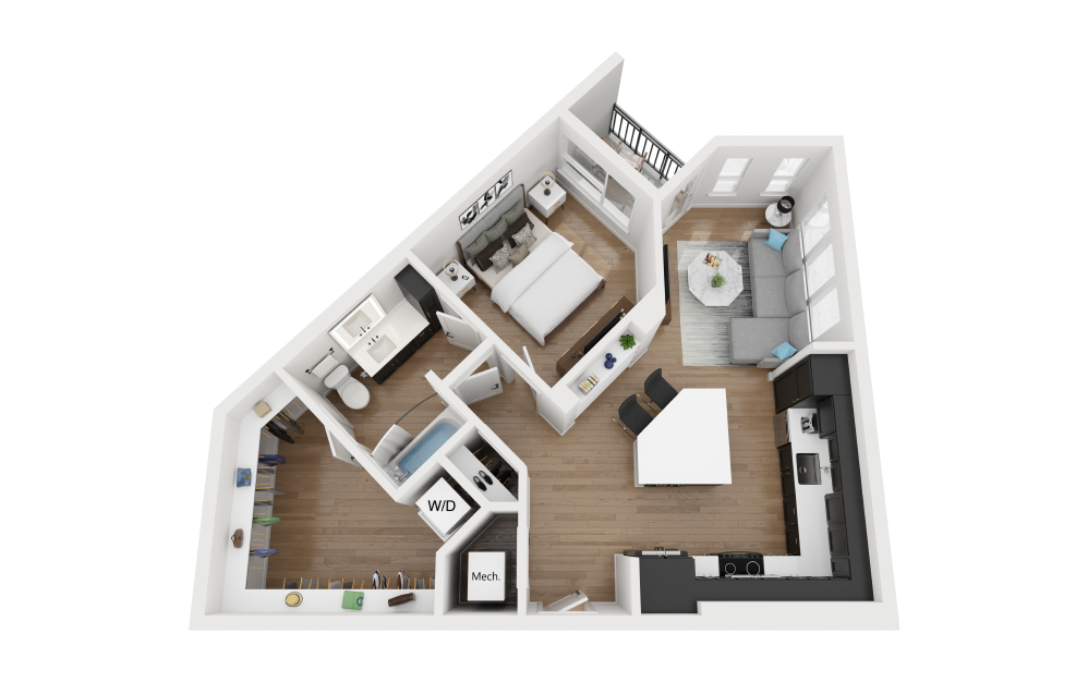 A4 - 1 bedroom floorplan layout with 1 bathroom and 735 square feet