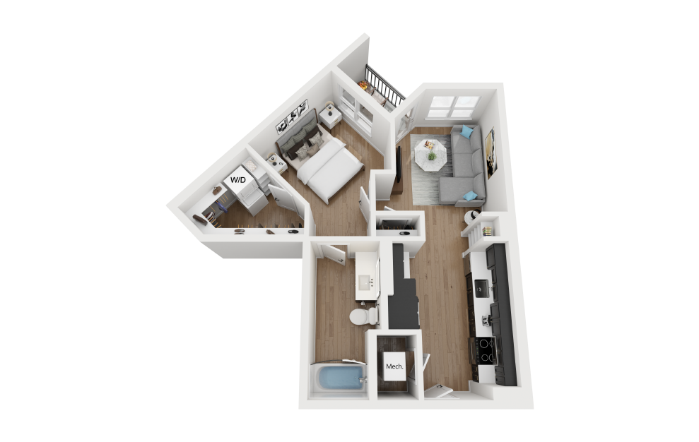 A4.1 - 1 bedroom floorplan layout with 1 bath and 637 square feet.