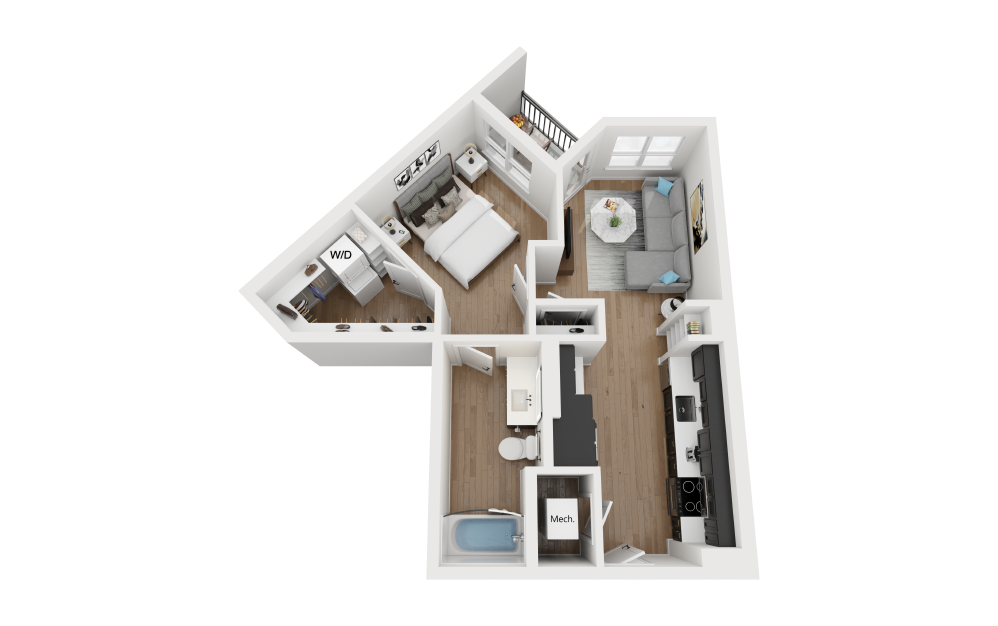 A4.1 - 1 bedroom floorplan layout with 1 bathroom and 637 square feet