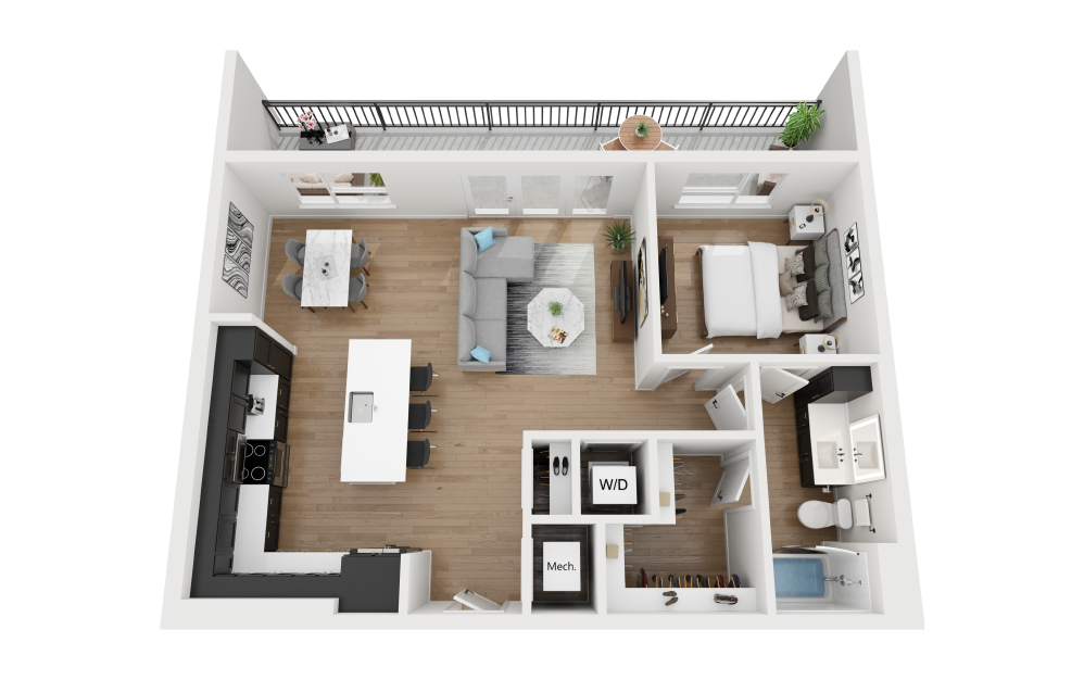 A5 - 1 bedroom floorplan layout with 1 bathroom and 835 square feet