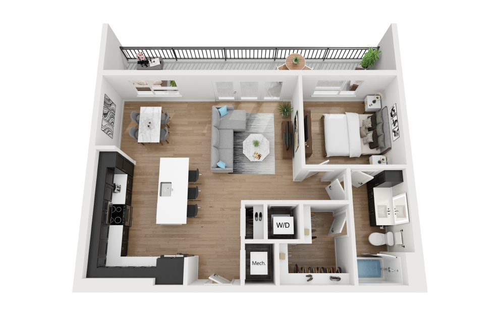 A5 - 1 bedroom floorplan layout with 1 bath and 835 square feet.