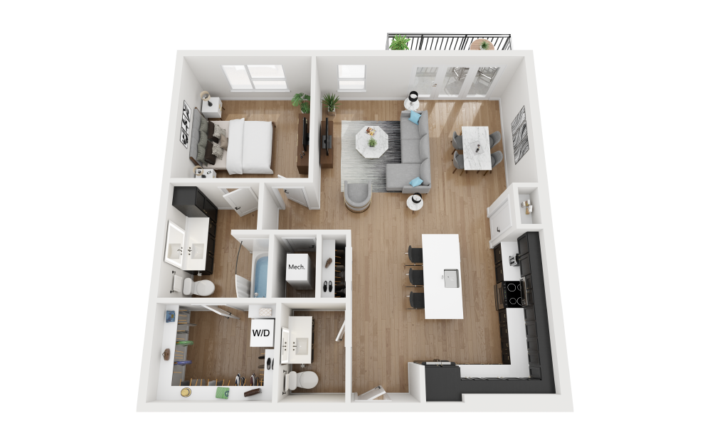 A6 - 1 bedroom floorplan layout with 1.5 bathroom and 1001 square feet