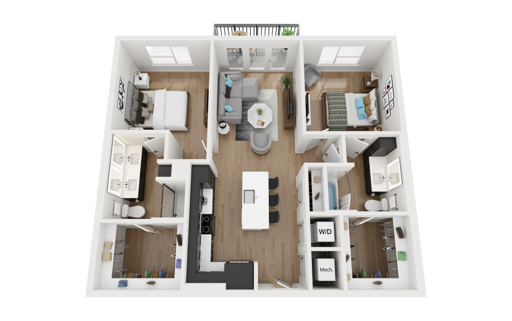 B1.1 - 2 bedroom floorplan layout with 2 bathrooms and 1085 square feet