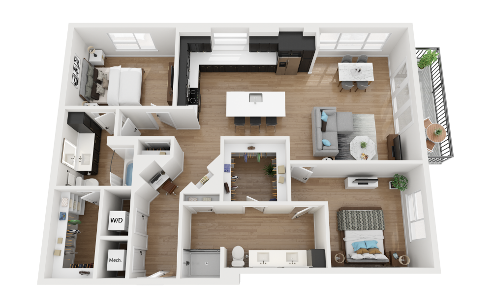 B4.1 - 2 bedroom floorplan layout with 2 bathrooms and 1391 square feet