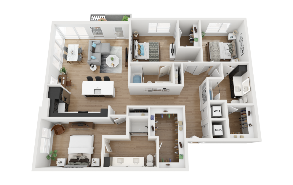 C5 - 3 bedroom floorplan layout with 3 baths and 1614 square feet.