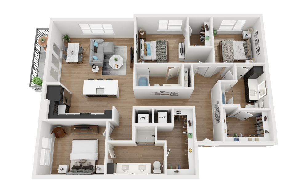 C5.1 - 3 bedroom floorplan layout with 3 bathrooms and 1566 square feet