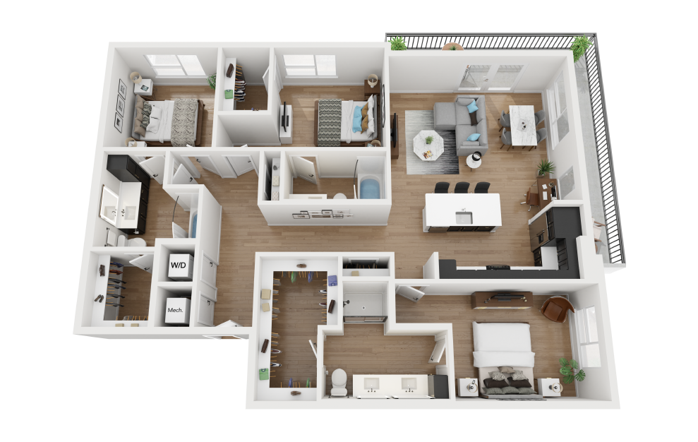 C5.2 - 3 bedroom floorplan layout with 3 baths and 1613 square feet.