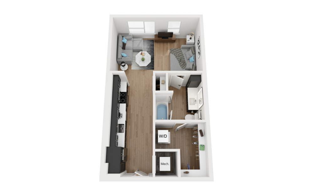 S1 - Studio floorplan layout with 1 bathroom and 558 square feet