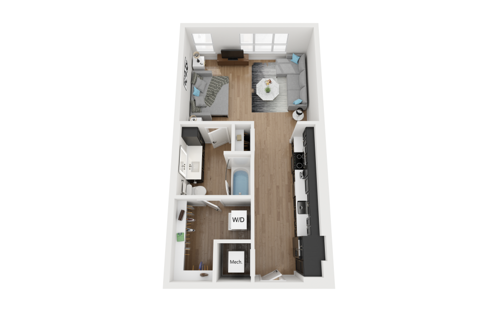 S1.1 - Studio floorplan layout with 1 bathroom and 594 square feet