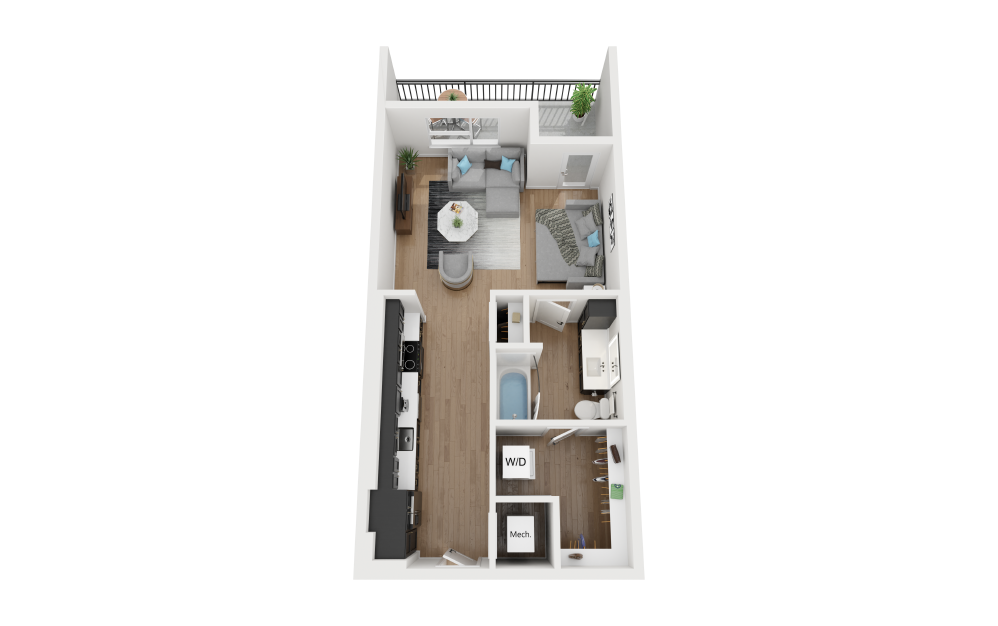 S2 - Studio floorplan layout with 1 bathroom and 594 square feet