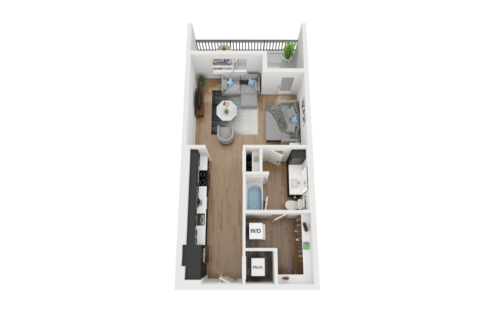 S2 - Studio floorplan layout with 1 bath and 594 square feet.